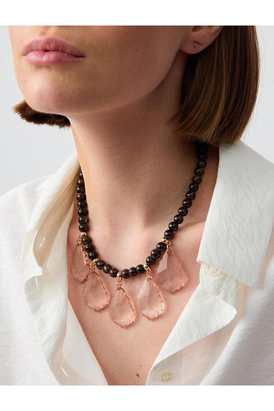 Jimmy Key Adjustable Necklace with Black Opaque Leaf Figure
