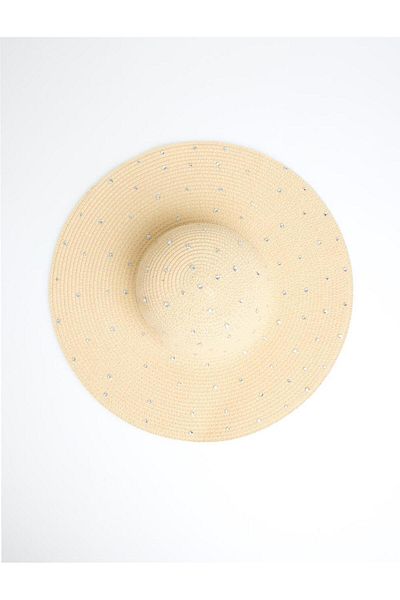 Jimmy Key Beige Shiny Stone Detailed Straw Hat