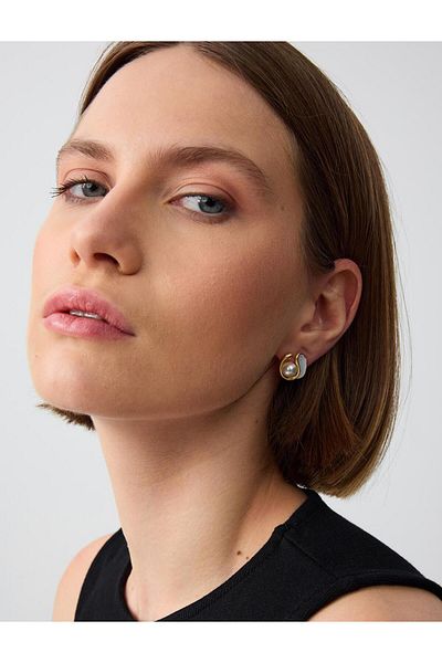 Jimmy Key White Pearl Detailed Modern Earrings