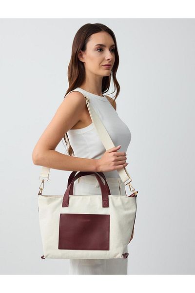 Jimmy Key Burgundy Leather Detailed Canvas Bag with Strap