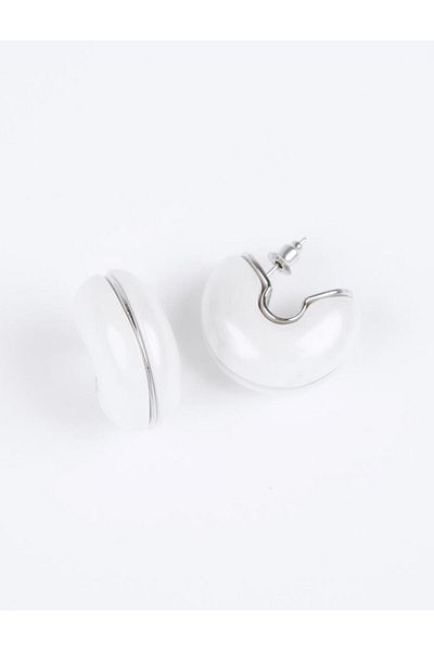 Jimmy Key Silver Color Thick Hoop Figured Earrings