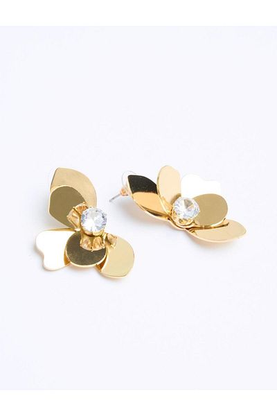 Jimmy Key Modern Earrings with Gold Color Sparkling Flower Figures