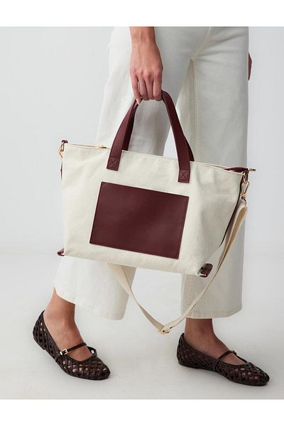 Jimmy Key Burgundy Leather Detailed Canvas Bag with Strap