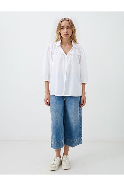 Jimmy Key Ecru 100% Cotton Relaxed Fit Judge Collar Shirt