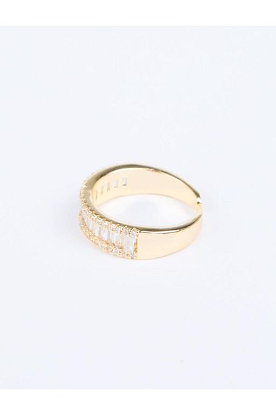 Jimmy Key Gold Color Row Stone Detailed Adjustable Ring
