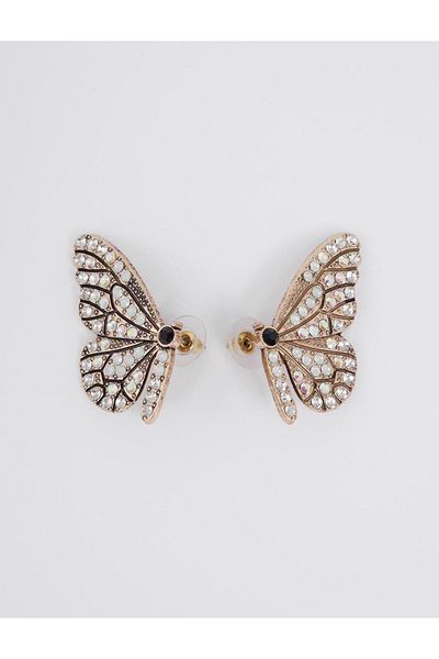 Jimmy Key White Butterfly Figured Stone Earrings
