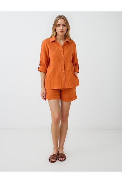 Jimmy Key Orange Long Sleeve Button Detailed Woven Shirt