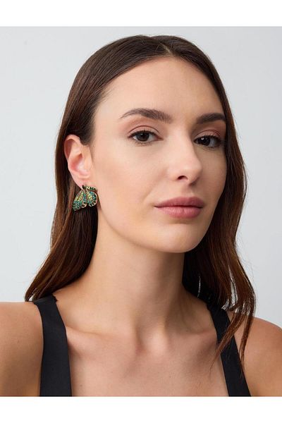 Jimmy Key Green Butterfly Figured Stone Earrings
