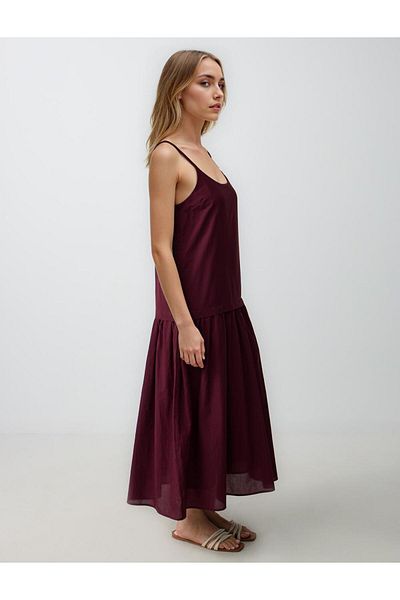 Jimmy Key Rochie midi țesută cu bretele cu decolteu deschis burgundy