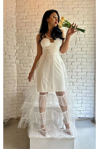 moneta boutique Γυναικείο βραδινό φόρεμα με λεπτομέρεια από τούλι Maxi Size