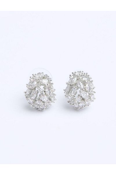 Jimmy Key Silver Color Shiny Stone Round Elegant Earrings