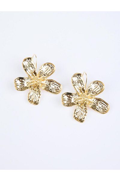 Jimmy Key Gold Color Flower Figured Texture Detailed Earrings