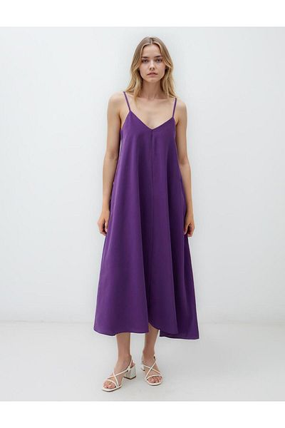 Jimmy Key Rochie midi mov, cu decolteu în V, cu bretele