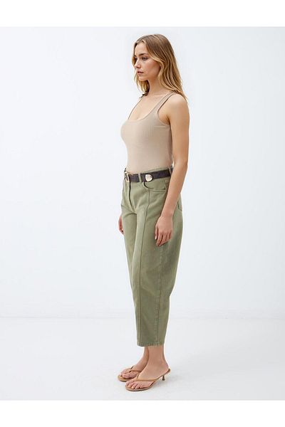 Jimmy Key Khaki 100% Cotton Normal Waist Normal Leg Denim Trousers