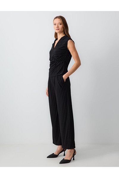 Jimmy Key Black Relaxed Cut High Waist Loose Wide Leg Striped Knitted Trousers