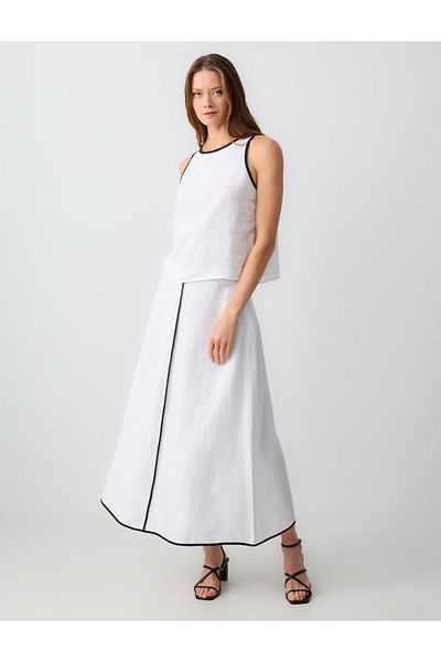 Jimmy Key White 100% Linen Relaxed Cut Regular Waist Midi Skirt