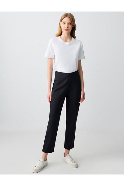 Jimmy Key Black High Waist Elastic Waist Regular Leg Knitted Trousers