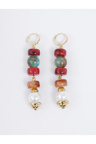 Jimmy Key Mixed Color Stone Detailed Hanging Earrings