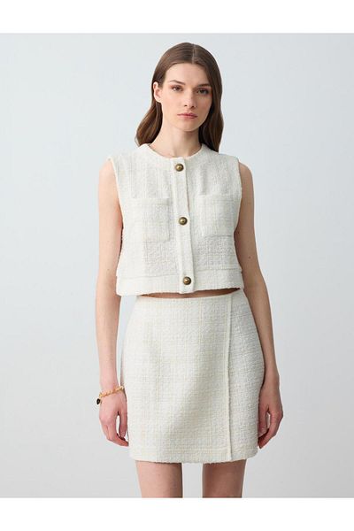 Jimmy Key Ecru Relaxed Cut Regular Waist Knitted Mini Skirt