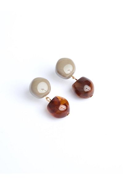 Jimmy Key Modern Dangle Earrings with Orange Ball Figure