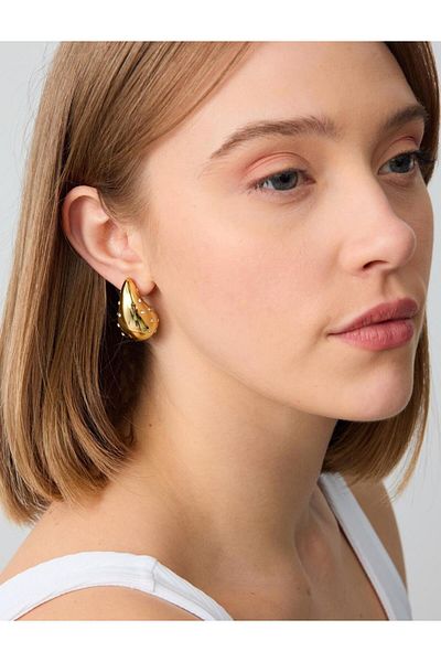 Jimmy Key Gold Color Drop Figured Glossy Modern Earrings