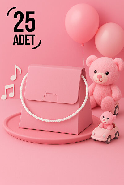 ByMeyla 25 Adet Konsept Özel Tasarım Hediye Kutusu Çanta Boş Karton Hediye Paketi Hediyelik Pembe