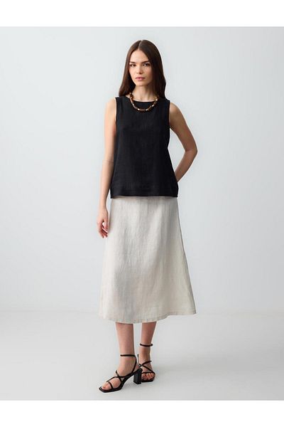 Jimmy Key Stone 100% Linen Straight Cut High Waist Midi Skirt