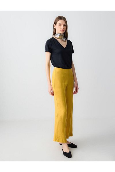 Jimmy Key Mustard 100% Linen Regular Waist Long Trousers