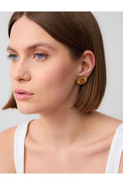 Jimmy Key Gold Color Sun Figured Elegant Earrings