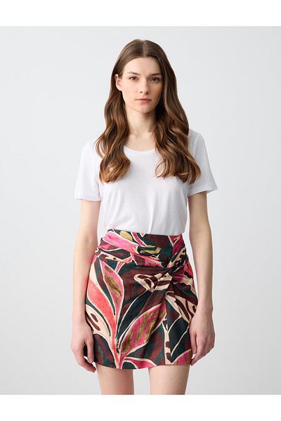 Jimmy Key Mixed Regular Waist Patterned Linen Blend Mini Skirt