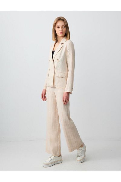 Jimmy Key Stone 100% Linen Relaxed Cut High Waist Loose Wide Leg Striped Trousers