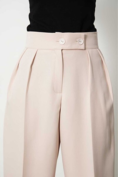 H&A İSTANBUL Kadın Taş Pileli Yüksek Bel düğmeli kapama kumaş Palazzo Pantolon