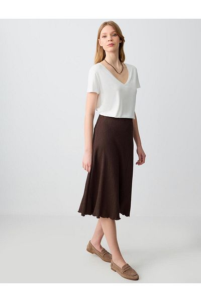 Jimmy Key Bitter Brown Relaxed Cut Regular Waist Midi Knitted Skirt
