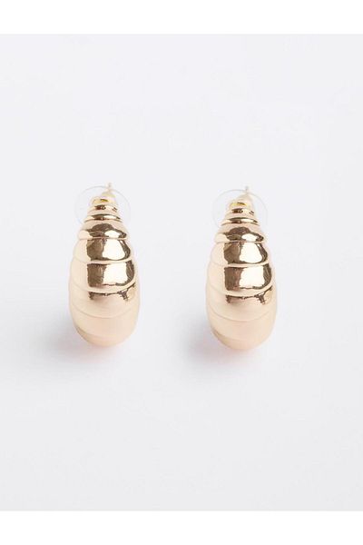Jimmy Key Gold Color Patterned Glossy Half Hoop Earrings