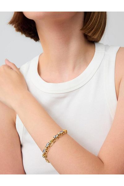 Jimmy Key Gold Color Shiny Double Chain Bracelet