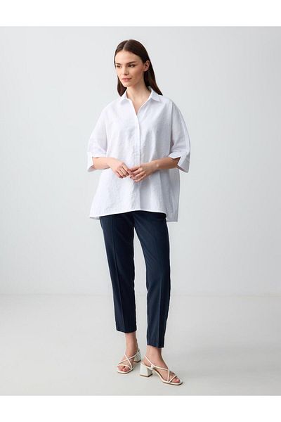 Jimmy Key White Relaxed Cut Long Three Quarter Sleeve Woven Shirt