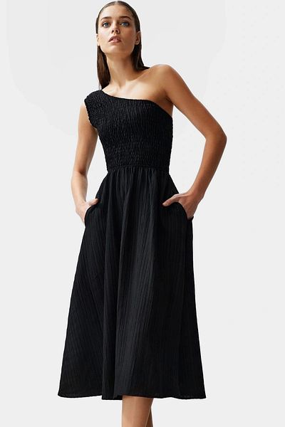 PayBuy One Shoulder Midi Dress Woven Fabric Stylish Summer Long Lasting Distinctive Material Durable