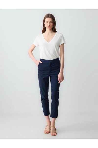 Jimmy Key Navy Blue High Waist Regular Leg Side Pocket Woven Trousers