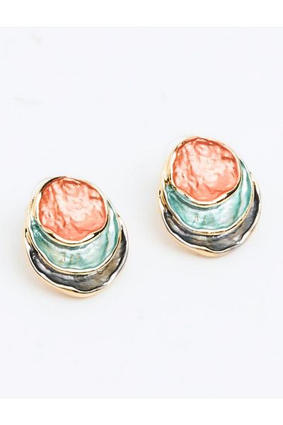 Jimmy Key Mixed Enamel Detailed Round Figured Earrings