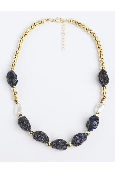 Jimmy Key Blue Pearl Look Beaded Adjustable Necklace