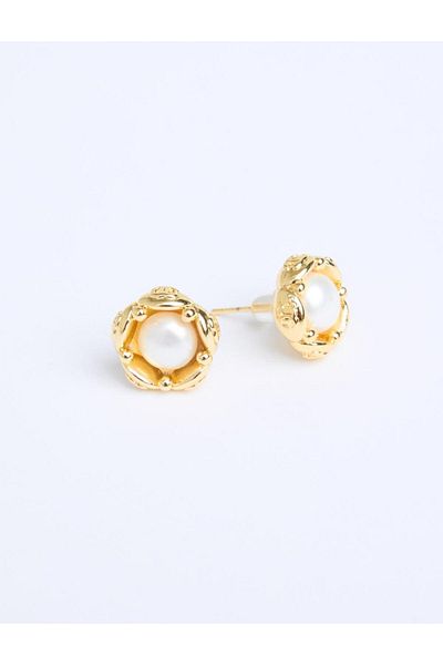 Jimmy Key White Pearl Detailed Ball Earrings