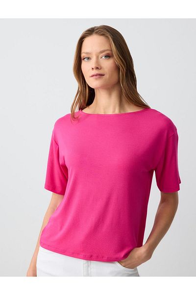 Jimmy Key Pink Relaxed Cut Boat Neck Short Sleeve Knitted T-Shirt