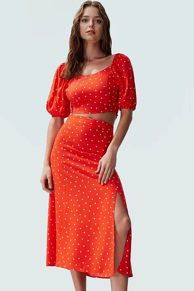 PayBuy Stylish Polka Dot Viscous Blouse Skirt Suit Fitted Fit Summer Trend Design Durable Material
