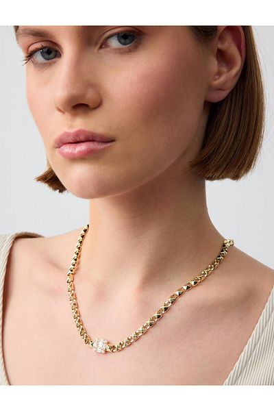Jimmy Key Gold Color Shiny Stone Detailed Adjustable Chain Necklace