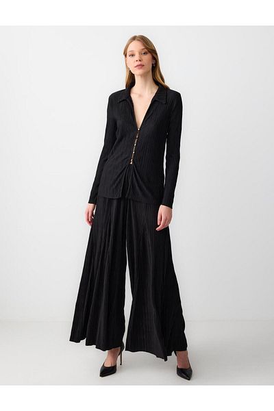 Jimmy Key Cămașă neagră cu mânecă lungă tricotată slim fit