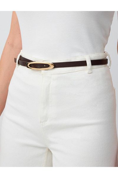 Jimmy Key Brown Shiny Oval Buckle Detailed Belt