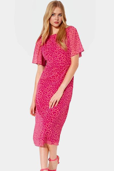 PayBuy Chiffon Midi Dress a Line Mold Angel Sleeve Animal Pattern Summer Zarifane Design Distinguished Material