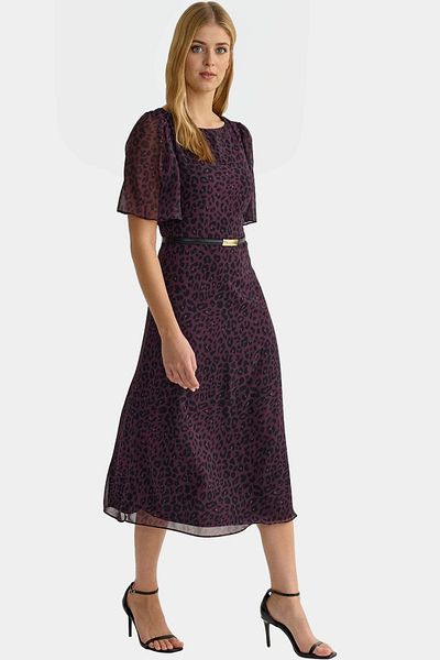 PayBuy Chiffon Midi Dress a Line Mold Angel Sleeve Animal Pattern Summer Zarifane Design Distinguished Material