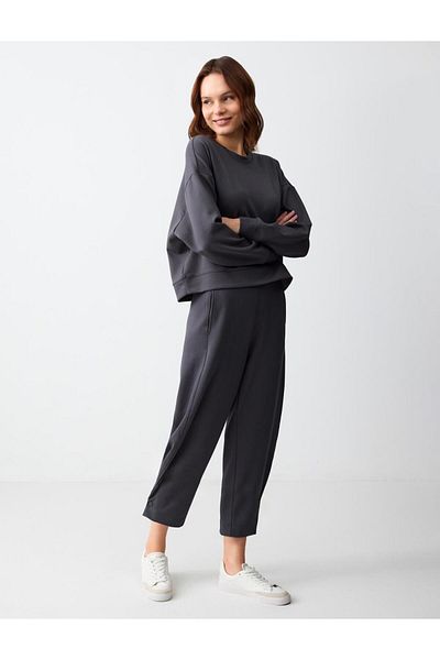 Jimmy Key Anthracite Relaxed Fit High Waist Tight Leg Modal Knitted Trousers
