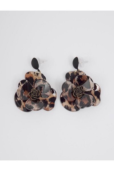 Jimmy Key Mixed Leopard Pattern Flower Figured Earrings